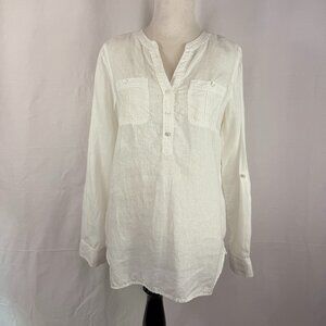 Talbots Women's 3/4 Button Down Long Sleeve Shirt | White | Small